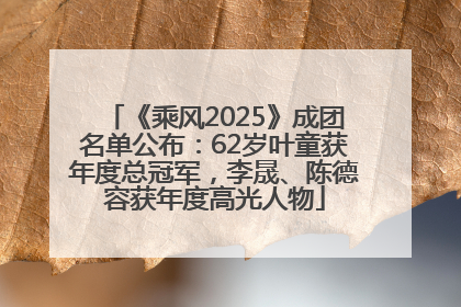 《乘风2025》成团名单公布：62岁叶童获年度总冠军，李晟、陈德容获年度高光人物